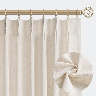 Natural Pinch Pleated Linen Curtains 84 Inch Length 2 Panels for Living ...