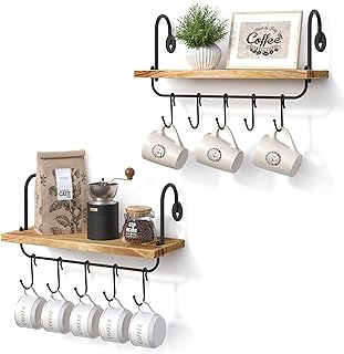 Olakee Floating Wall Shelves for Kitchen Bathroom Coffee Nook with 10 Ad...