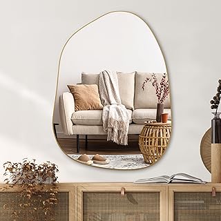 PERFNIQUE Irregular Wall Mirror Asymmetrical Mirror, 32''x24'' Gold Mirr...