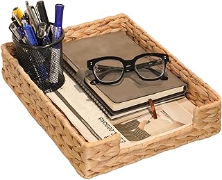 PINXIURY Water Hyacinth Letter Tray for A4 File Desk Mail Letter-Size Pa...