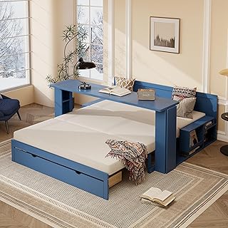 Polibi Queen Size Extendable Daybed with Removable Desk, Hydraulic Side ...