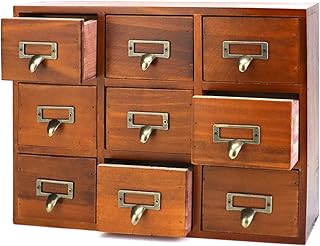 QWORK Desk Drawer Organizer, Wooden Vintage Apothecary Cabinet with 9 Dr...