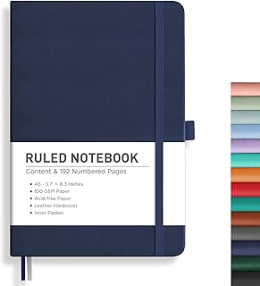 RETTACY Lined Journal Notebook, 192 Numbered Pages, A5 Medium Size (5.7'...