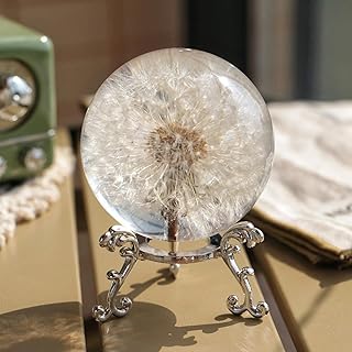 Real 60mm Dandelion Paperweight, Dandelion Resin Crystal Ball with Stand...