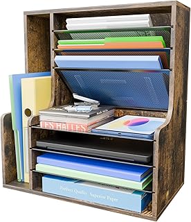 Simple Trending 7 Tier Desk File Organizer, Wooden Letter Tray Paper Org...