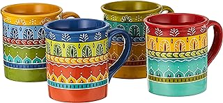 Valencia Mugs Set of 4 – 16 oz Colorful Ceramic Coffee Cups with Bold ...