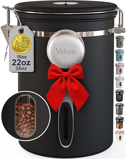 Veken Coffee Canister with Window,Airtight Stainless Steel Pantry Contai...