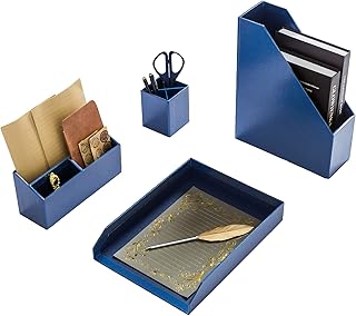 Vintage 4-Piece Paper Desk Organizer Set - Space-Saving Office Storage T...