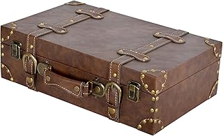 Vintage Leather & Wood Storage Box – Compact Decorative Suitcase Chest...