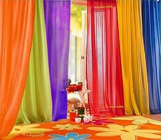 WPM 6 Piece Rainbow Sheer Window Panel Colorful Backdrop Bright Curtains...