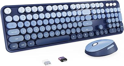 Wireless Keyboard and Mouse Combo, Retro Typewriter Keyboard with Round ...