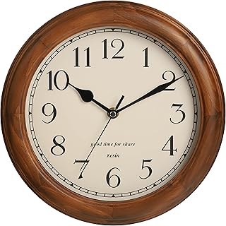 Wooden Wall Clock with Retro Design, 11 Inches Round Wall Clocks Battery...