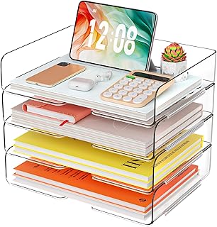 YKLSLH 4 Trays Paper Organizer Letter Tray - Acrylic Desk File Organizer...