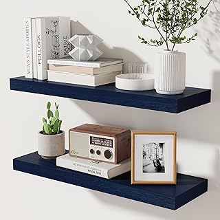 fuqing Dark Blue Floating Shelves | 24 Inch Floating Shelves for Wall Se...