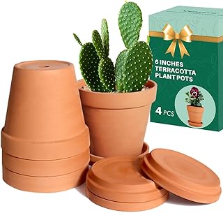 vensovo 6 Inch Terracotta & Clay Pots for Plant with Saucer - 4 Pack Med...