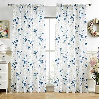 youleyar Floral Curtains 63 Inches Long for Living Room 2 Panels Printed...