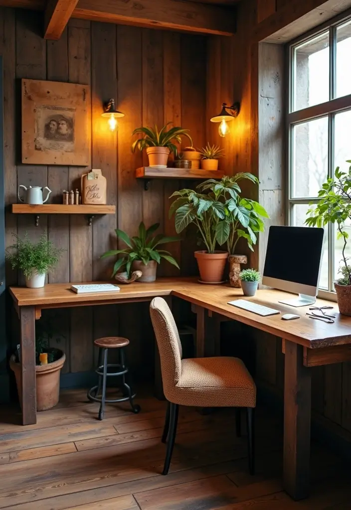 18 Two Desk Home Office Layouts for Productivity - 6. Dual Desks with a Rustic Charm 1