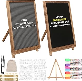 12x16 inch Double Sided Chalkboard and Felt Letter Board with Stand - Re...