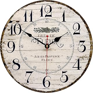 14 Inch Retro Vintage French Country Style Round Wooden Wall Clock Silen...