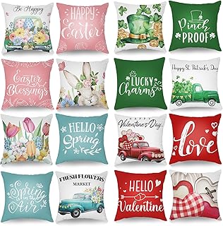 16 Pcs Hello Spring Pillow Covers 18 x 18 Inch Easter Holiday Spring Sea...