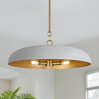 19.7 Inch Extra Large Pendant Light, 3-Light Gray and Gold All Metal Pen...