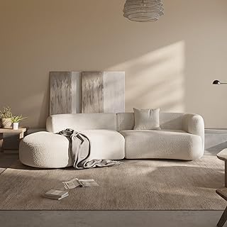 Acanva Modern Curved Sectional Living Room Couch, Minimalist Comfy Boucl...