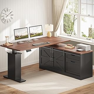 SEDETA Farmhouse L Shaped Standing Desk, 55 inch Height Adjustable Corne...