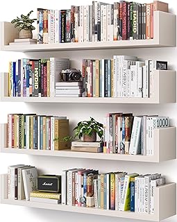 Wall Bookshelf, Set of 4, U Shaped Floating Bookshelf, Hanging Bookshelv...