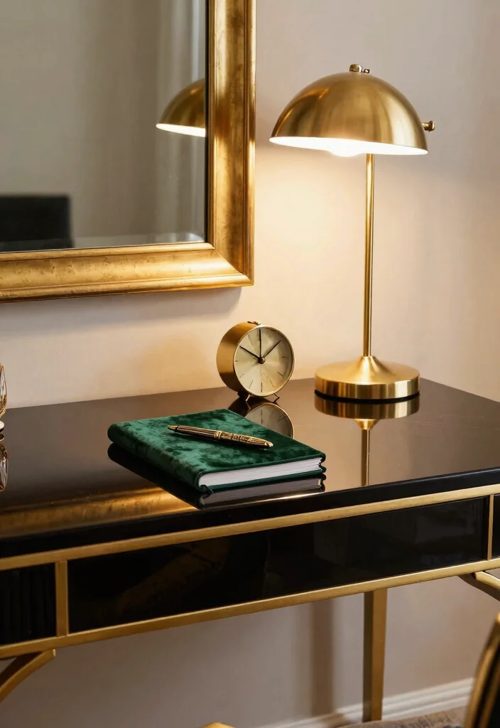 28 Art Deco Home Office Ideas Glamorous and Bold Workspace - 1. Glamorous Gold Accents 1