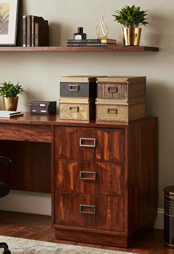 28 Art Deco Home Office Ideas Glamorous and Bold Workspace - 12. Decorative Filing Solutions 1