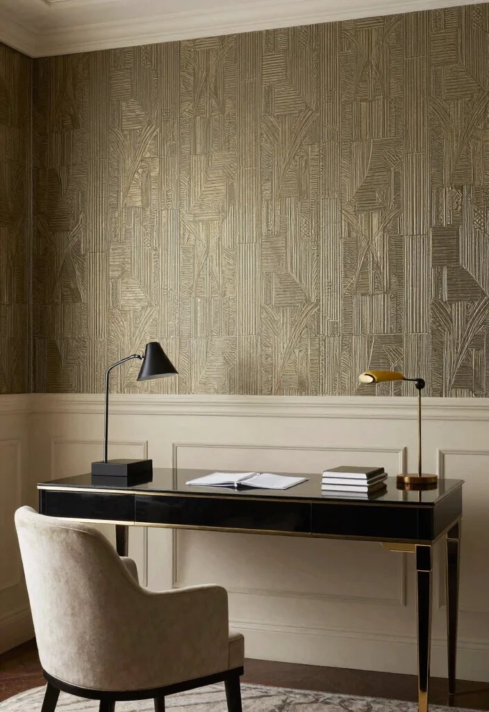 28 Art Deco Home Office Ideas Glamorous and Bold Workspace - 13. Textured Wall Treatments 1