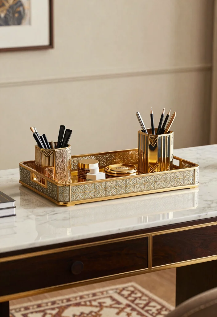 28 Art Deco Home Office Ideas Glamorous and Bold Workspace - 14. Stylish Organizers 1