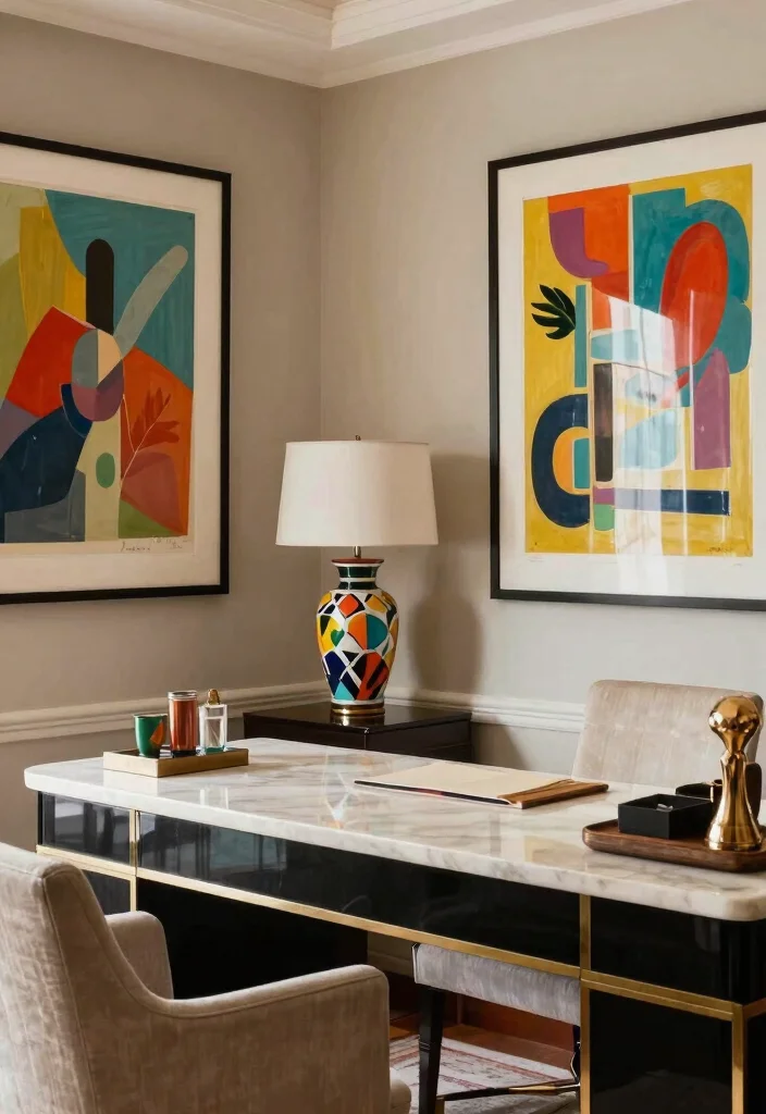 28 Art Deco Home Office Ideas Glamorous and Bold Workspace - 15. Elegant Colorful Accents 1