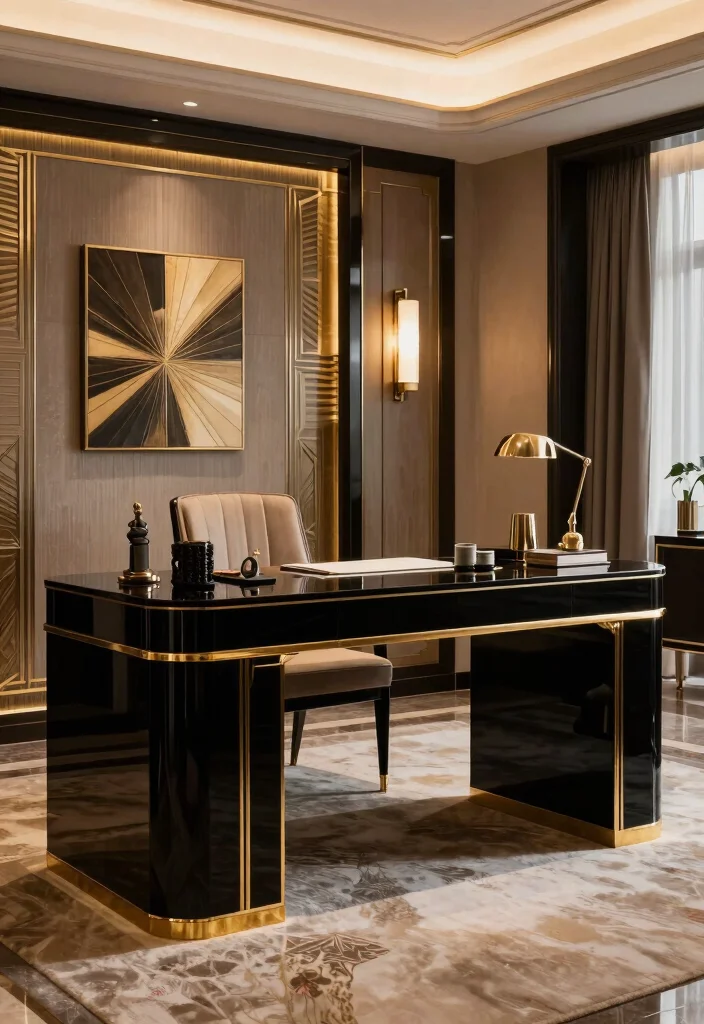 28 Art Deco Home Office Ideas Glamorous and Bold Workspace - 17. Statement Desks 1