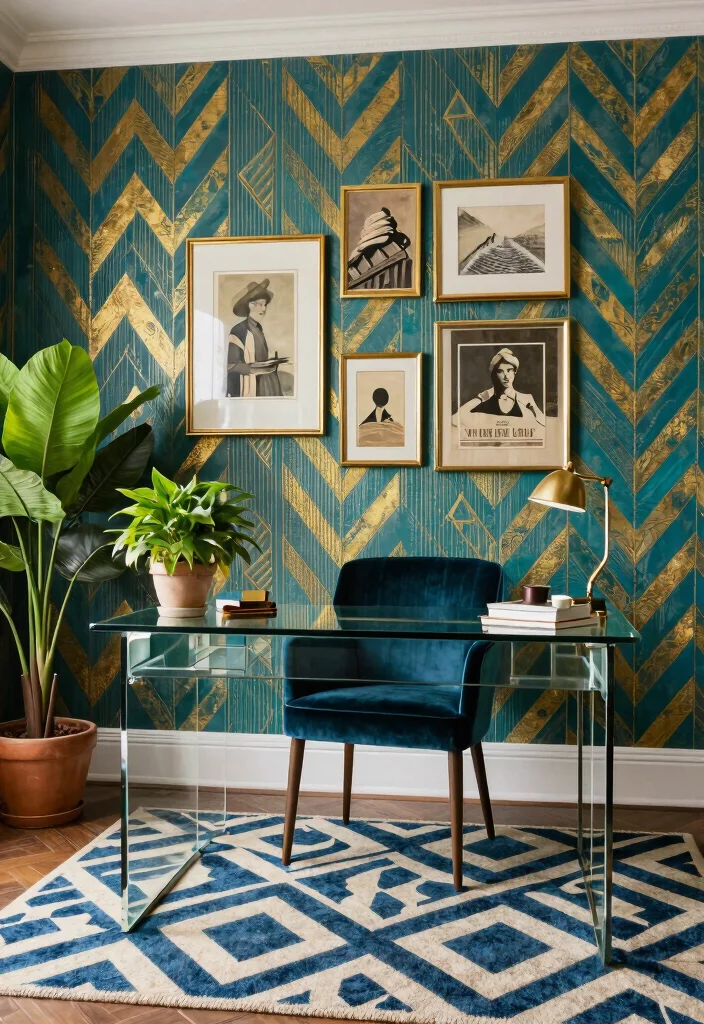 28 Art Deco Home Office Ideas Glamorous and Bold Workspace - 2. Classic Geometric Patterns 1