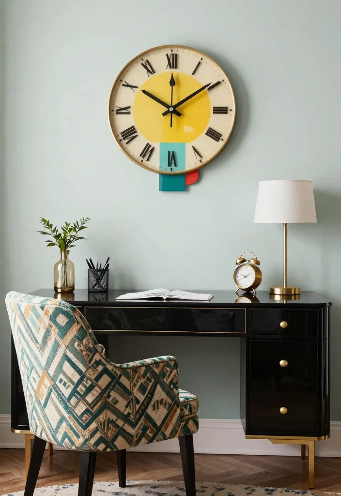 28 Art Deco Home Office Ideas Glamorous and Bold Workspace - 21. Pop of Retro 1