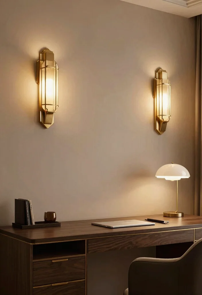 28 Art Deco Home Office Ideas Glamorous and Bold Workspace - 23. Wall-mounted Lighting 1