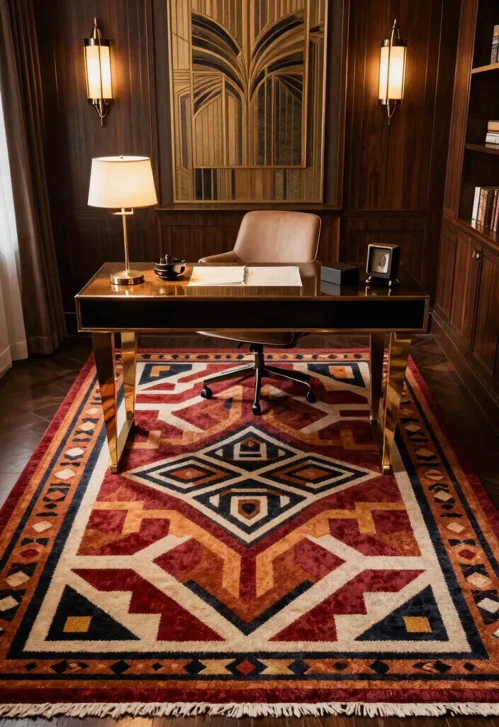 28 Art Deco Home Office Ideas Glamorous and Bold Workspace - 24. Art Deco-inspired Rugs 1