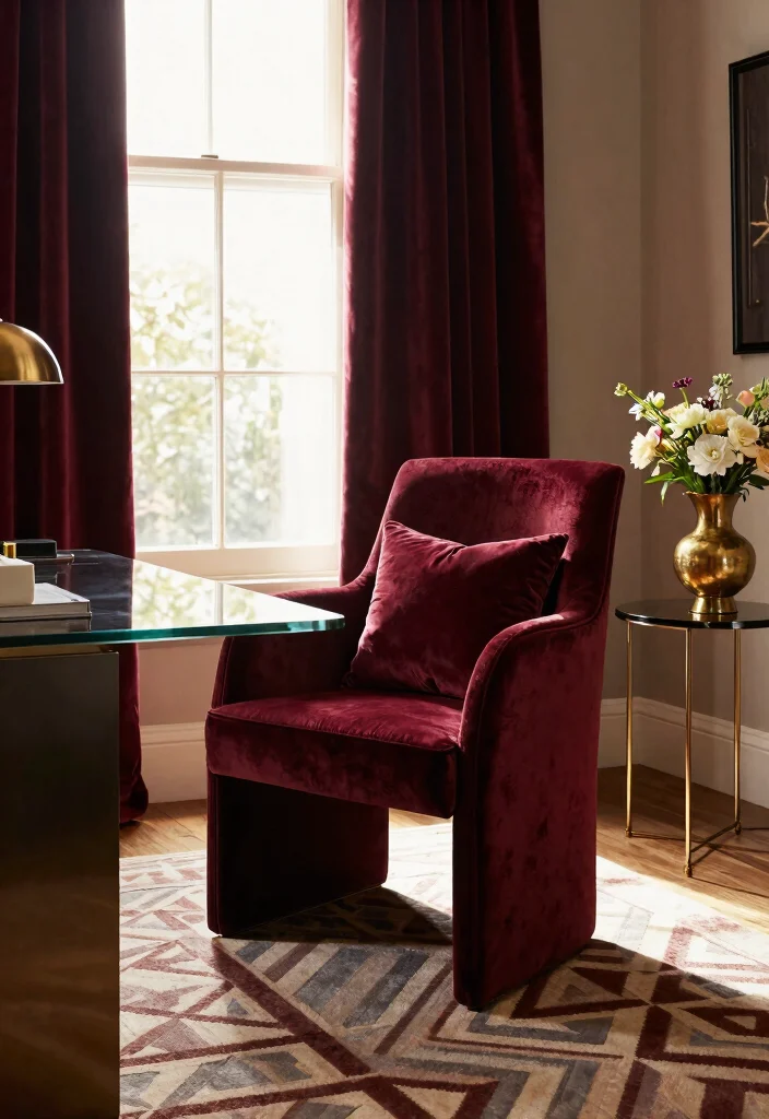 28 Art Deco Home Office Ideas Glamorous and Bold Workspace - 3. Luxurious Velvet Furnishings 1