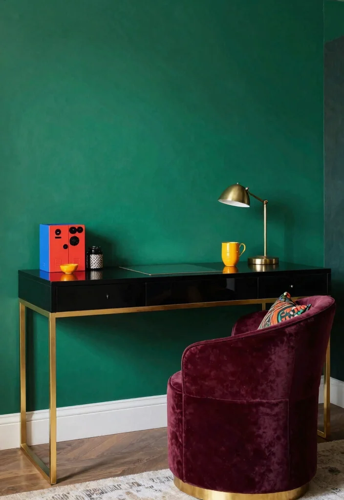 28 Art Deco Home Office Ideas Glamorous and Bold Workspace - 5. Bold Color Choices 1