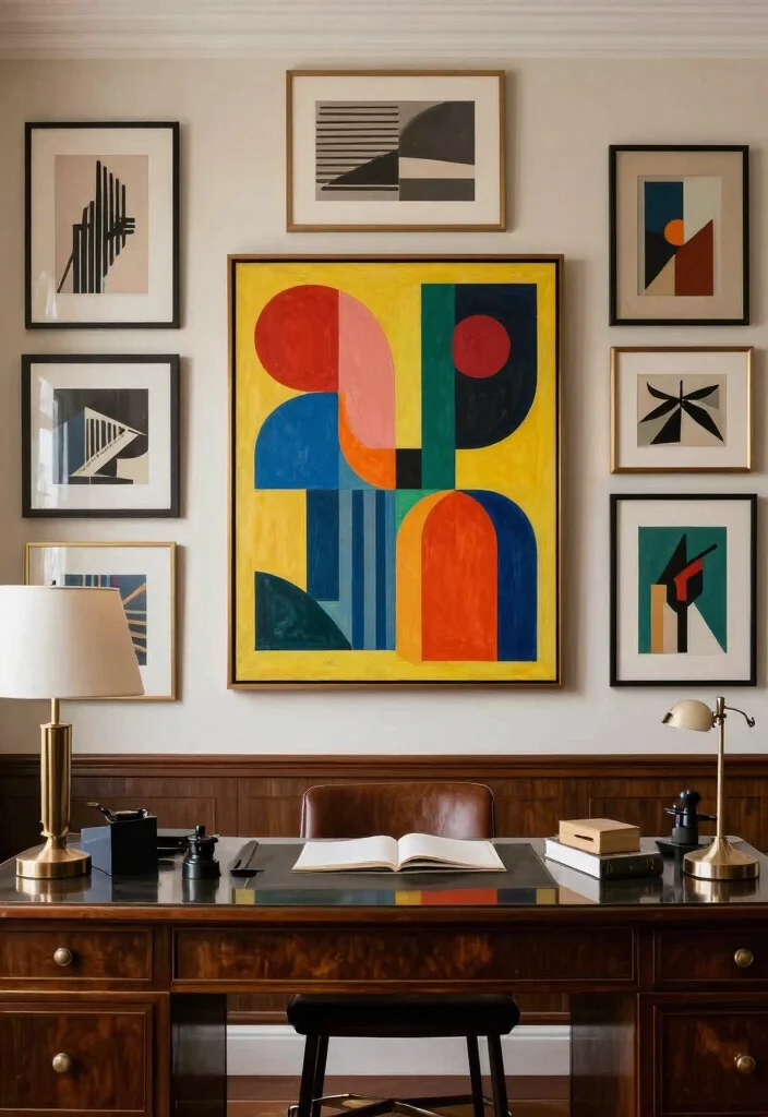28 Art Deco Home Office Ideas Glamorous and Bold Workspace - 7. Stunning Artwork 1