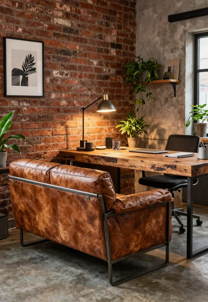 28 Cozy Home Office with Couch Ideas Work in Comfort - 12. Industrial Style Meets Comfort 1