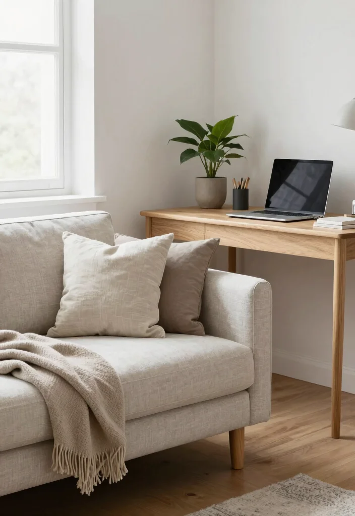 28 Cozy Home Office with Couch Ideas Work in Comfort - 13. Scandinavian Simplicity 1