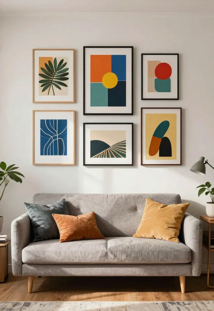 28 Cozy Home Office with Couch Ideas Work in Comfort - 21. Creative Wall Art 1