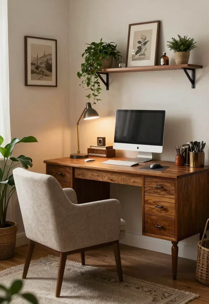 28 Cozy Home Office with Couch Ideas Work in Comfort - 26. Combining Modern with Vintage 1