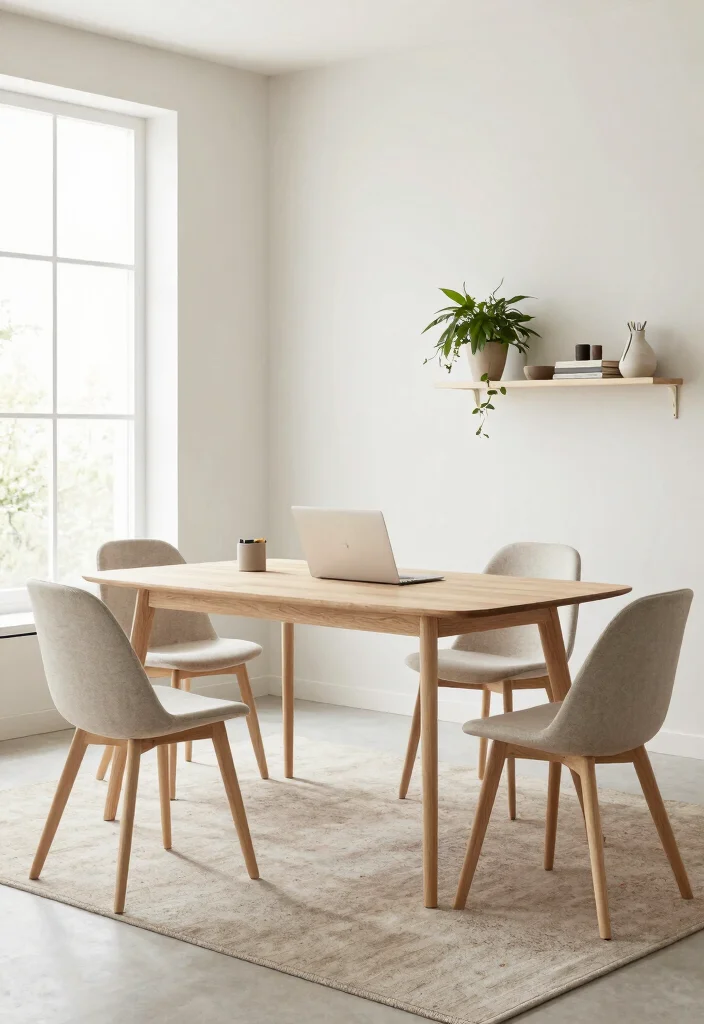28 Dining Room Office Ideas Stylish and Functional - 1. Minimalist Workspace with Scandinavian Style 1
