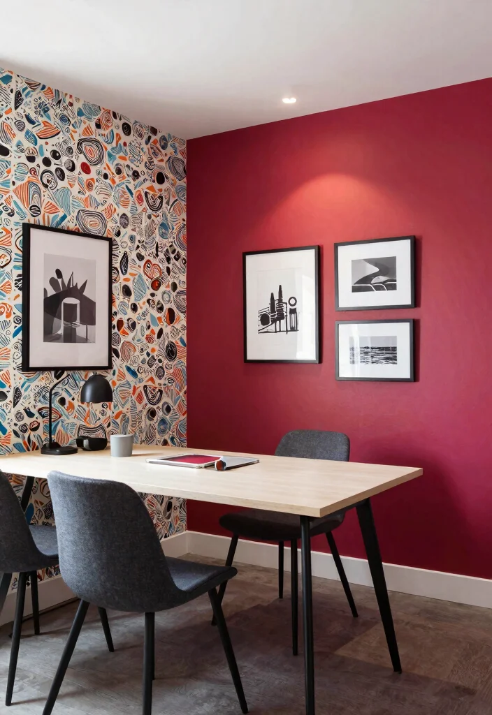 28 Dining Room Office Ideas Stylish and Functional - 10. Bold Wall Treatments 1