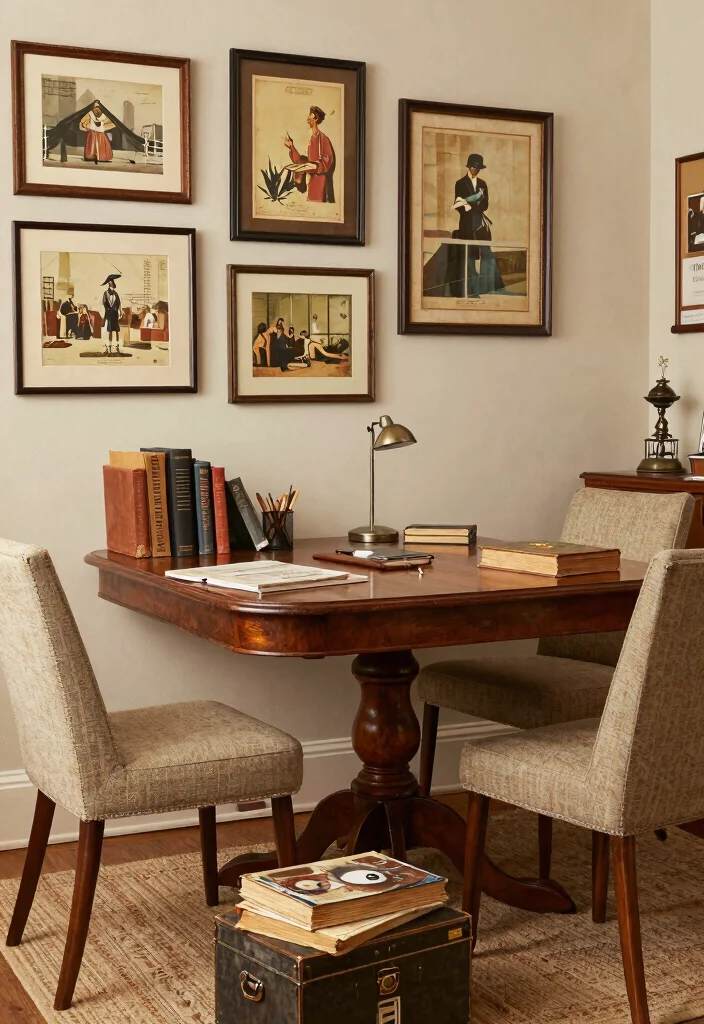 28 Dining Room Office Ideas Stylish and Functional - 11. Vintage Finds and Timeless Charm 1