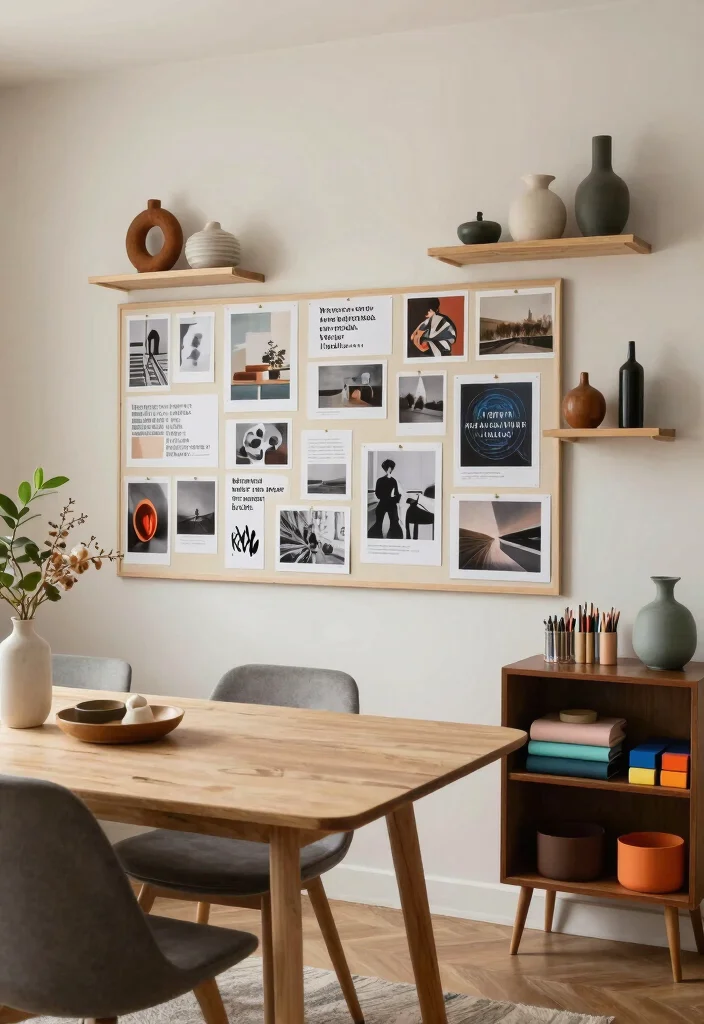 28 Dining Room Office Ideas Stylish and Functional - 12. Artful Displays and Inspiration Boards 1