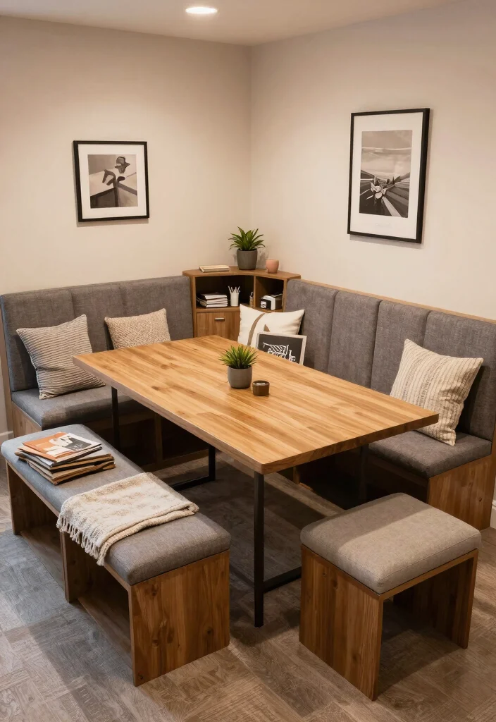 28 Dining Room Office Ideas Stylish and Functional - 15. Cozy Multi-Use Benches 1